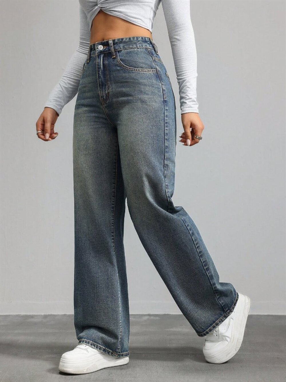 Blue Casual Women's Straight Leg Jeans - Picture 3 of 5